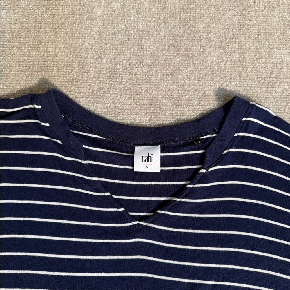 Cabi Ahoy Tee Navy & White Striped V Neck Long Sleeve Casual Nautical Top - S - Picture 5 of 6